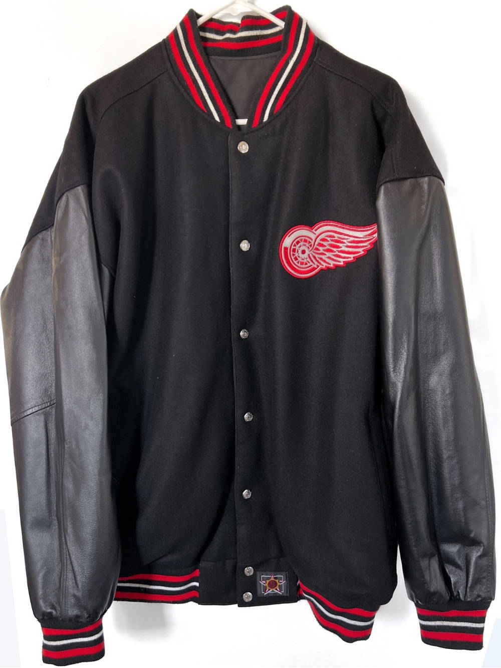 Vintage Detroit Red Wings Reversible Varsity Bomber Jacket 2XL Wool Leather NHL